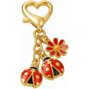 Ladybug Keychain –Flower Keychains Bag Charms for Women with Vibrant Red Blossom and Adorable Ladybugs, Cute Key Chains Gifts for Nature Lovers in Kuwait