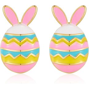 YUJIE أقراط أرنب عيد الفصح مطلية بالذهب عيار 18 قيراط مرصعة بالبيض الملون اللطيف مجوهرات لحشو سلة عيد الفصح لها in Kuwait