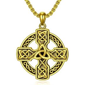 قلادة صليب سلتيك للرجال مطلية بالذهب عيار 18 قيراط قلادة صليب سلتيك قلادة تميمة حماية مجوهرات هدايا دينية مع سلسلة رولو قابلة للتعديل 2.5 مم 24 بوصة in Kuwait