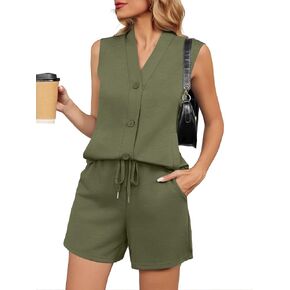 طقم مكون من قطعتين للنساء من Casly Lamiit موضة صيف 2026 بدون أكمام وزر للأسفل طقم قصير ملابس لقضاء العطلات والسفر in Kuwait