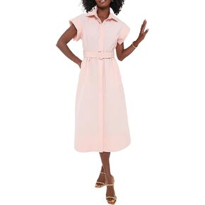 فستان قميص نسائي بياقة مقلوبة وأكمام قصيرة وزر للأسفل، معطف واقٍ من المطر، فستان رسمي أنيق مع حزام in Kuwait