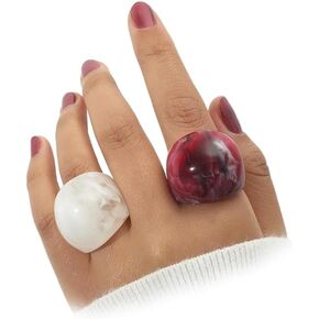 2Pcs Chunky Resin Knuckle Dome Rings Set for Women Dainty Large Y2k Acrylic Finger Nail Ring Pack Big Two Tone Plastic Statement Jewelry Gifts in Kuwait