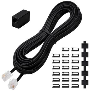Uvital Phone Extension Cord 33 Ft, Telephone Cable with Standard RJ11 Plug and 1 in-Line Couplers and 20 Cable Clip Holders, White in Kuwait