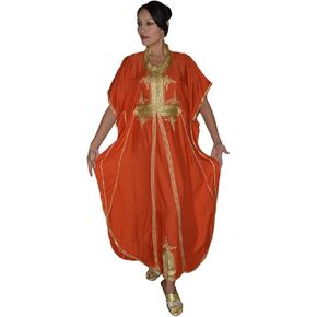 Moroccan Caftan Hand Made Breathable Cotton with Gold Hand Embroidery Long in Kuwait