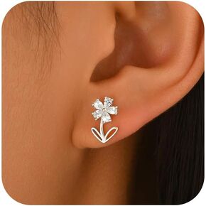 Dainty Flower Earrings for Women 925 Sterling Silver Hypoallergenic Earrings 14K Gold Plated Cubic Zirconia Earrings Floral Leaf Stud Earrings Wedding Birthday Easter Gifts in Kuwait
