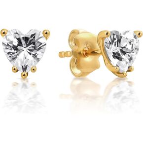 مجموعة Princess - "القلب المتلألئ" - أقراط على شكل قلب مقاس 6 × 6 مم (2.89 قيراط/زوج) زركونيا مكعبة مطلية بالذهب عيار 22 قيراط للأذنين الحساسة in Kuwait