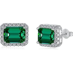 Emerald Earrings for Women Halo Created Emerald Green Stud earrings 18K White Gold Plated Silver in Kuwait