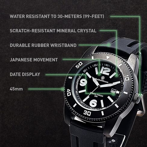 Smith & Wesson Paratrooper Men's Watch, 3ATM, Stainless Steel Caseback, Japanese Movement, Tactical Watch, Scratch Resistant, 45mm, Christmas Gift in Saudi Arabia