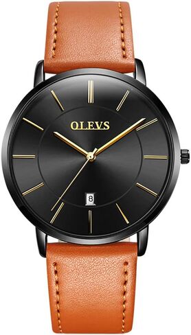 OLEVS Mens Watches Date Ultra Thin Minimalist Fashion Casual Analog Quartz Watch Slim Simple Big Face Waterproof Dress Wrist Watches with Leather Band for Men in Saudi Arabia