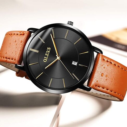 OLEVS Mens Watches Date Ultra Thin Minimalist Fashion Casual Analog Quartz Watch Slim Simple Big Face Waterproof Dress Wrist Watches with Leather Band for Men in Saudi Arabia