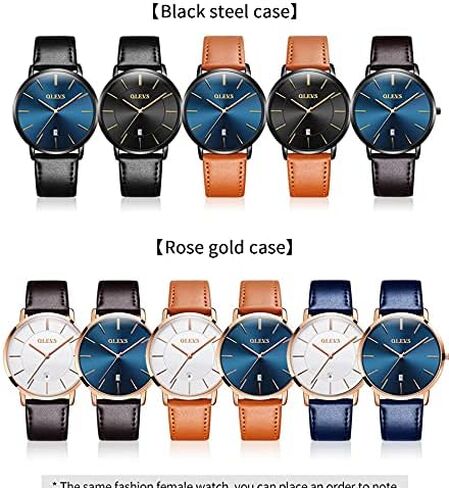 OLEVS Mens Watches Date Ultra Thin Minimalist Fashion Casual Analog Quartz Watch Slim Simple Big Face Waterproof Dress Wrist Watches with Leather Band for Men in Saudi Arabia