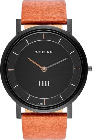 TITAN Edge Men’s Designer Watch – Slim, Quartz, Water Resistant, Leather Strap – Brown Band and Black Dial in Saudi Arabia