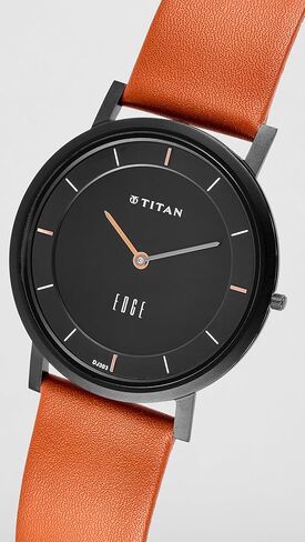 TITAN Edge Men’s Designer Watch – Slim, Quartz, Water Resistant, Leather Strap – Brown Band and Black Dial in Saudi Arabia