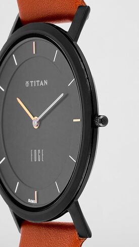 TITAN Edge Men’s Designer Watch – Slim, Quartz, Water Resistant, Leather Strap – Brown Band and Black Dial in Saudi Arabia