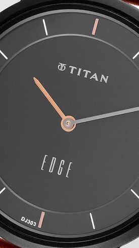 TITAN Edge Men’s Designer Watch – Slim, Quartz, Water Resistant, Leather Strap – Brown Band and Black Dial in Saudi Arabia