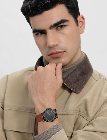 TITAN Edge Men’s Designer Watch – Slim, Quartz, Water Resistant, Leather Strap – Brown Band and Black Dial in Saudi Arabia