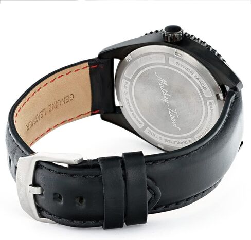 ساعة ماثي تيسوت أطلس كوليكشن للرجال بعرض تاريخي بثلاثة عقارب - هيكل أسود من الفولاذ المقاوم للصدأ مقاس 43 ملم، مينا سوداء مع عداد سرعة ونافذة للتاريخ، تصميم التراث السويسري مع حزام جلدي in Kuwait