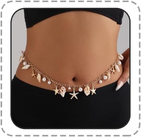 Todenb Sea Shell Starfish Waist Chians for Women Boho Conch Pearl Body Chains Waterproof Summer Beach Seashell Chains Waist Body Jewelry in Kuwait