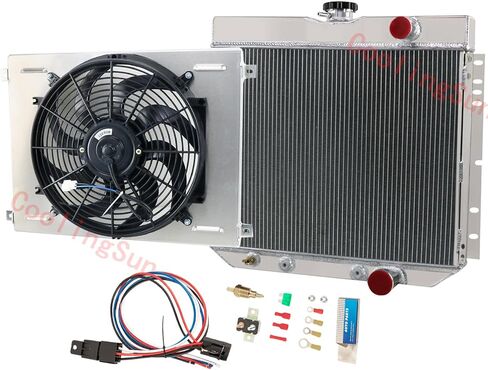 استبدال مشعات الألومنيوم 4 صف لـ 1967 1968 1969 1970 Ford Mustang Torino LTD Country Sedan Mercury Cougar L6 V8 مشعاع مروحة كفن مجموعة ترموستات كومبو المبرد in Kuwait