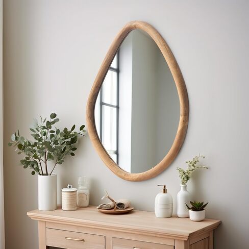 sawsile Irregular Wall Mirror,Nature Wood Asymmetrical 21X26" Modern Vanity Farmhouse Organic Mirror for Bathroom,Bedroom,Living Room,Washroom in Kuwait