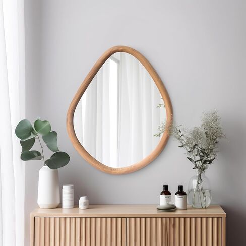 sawsile Irregular Wall Mirror,Nature Wood Asymmetrical 21X26" Modern Vanity Farmhouse Organic Mirror for Bathroom,Bedroom,Living Room,Washroom in Kuwait