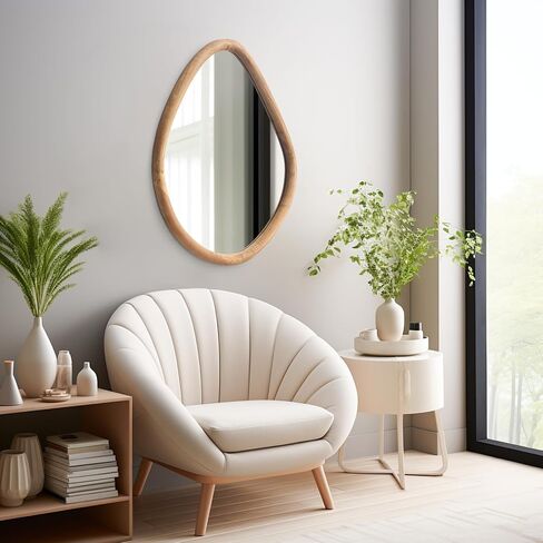 sawsile Irregular Wall Mirror,Nature Wood Asymmetrical 21X26" Modern Vanity Farmhouse Organic Mirror for Bathroom,Bedroom,Living Room,Washroom in Kuwait