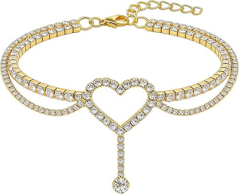Heart Rhinestone Anklets for Women ​Rhinestone Heart Pendant Ankle Bracelets Diamond Tennis Anklet for Women Adjustable Heart Jewelry in Kuwait