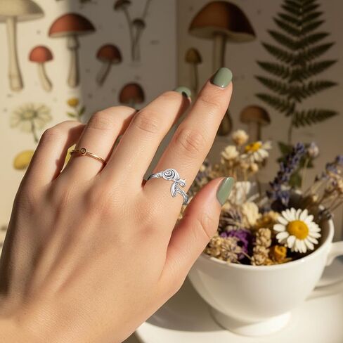 خواتم الفطر للنساء الحلزون الفضة الاسترليني قابل للتعديل حلقة مفتوحة مستوحاة من الطبيعة مجوهرات الفطر القابلة للتعديل مجوهرات الغابات هدية للنساء in Kuwait