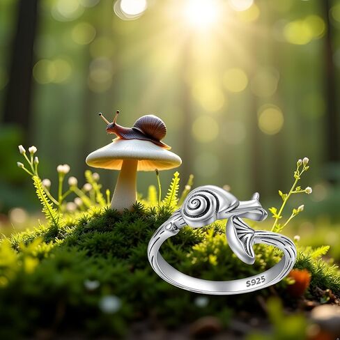 خواتم الفطر للنساء الحلزون الفضة الاسترليني قابل للتعديل حلقة مفتوحة مستوحاة من الطبيعة مجوهرات الفطر القابلة للتعديل مجوهرات الغابات هدية للنساء in Kuwait