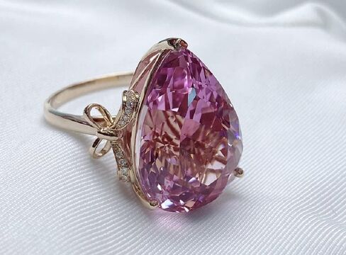 CIUFEWEK S925 المرأة خاتم الماس الوردي سوبر الجنية القوس تصميم الملونة الكنز الدائري موضة قطرة الماء الكبيرة ماس وردي حلقة مفتوحة in Kuwait