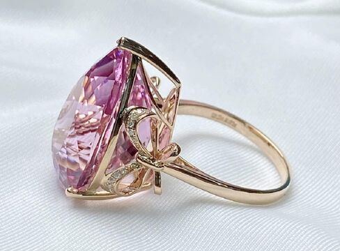 CIUFEWEK S925 المرأة خاتم الماس الوردي سوبر الجنية القوس تصميم الملونة الكنز الدائري موضة قطرة الماء الكبيرة ماس وردي حلقة مفتوحة in Kuwait