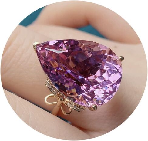 CIUFEWEK S925 المرأة خاتم الماس الوردي سوبر الجنية القوس تصميم الملونة الكنز الدائري موضة قطرة الماء الكبيرة ماس وردي حلقة مفتوحة in Kuwait