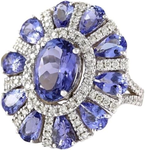 MAIHAO Women Elegant 925 Silver Blue Tanzanite Gemstone Flower Cluster Ring Engagement Size 6-10 (US Code 8) in Kuwait