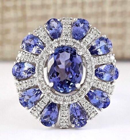 MAIHAO Women Elegant 925 Silver Blue Tanzanite Gemstone Flower Cluster Ring Engagement Size 6-10 (US Code 8) in Kuwait