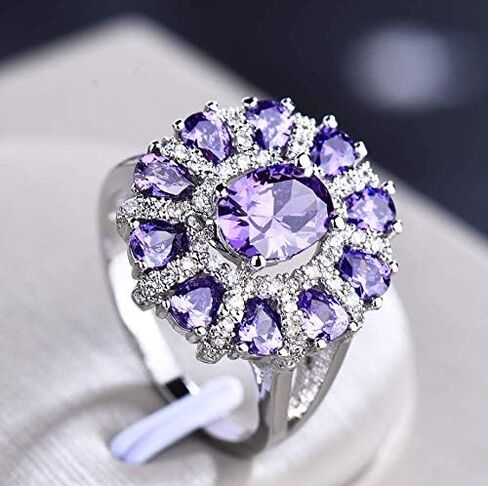 MAIHAO Women Elegant 925 Silver Blue Tanzanite Gemstone Flower Cluster Ring Engagement Size 6-10 (US Code 8) in Kuwait