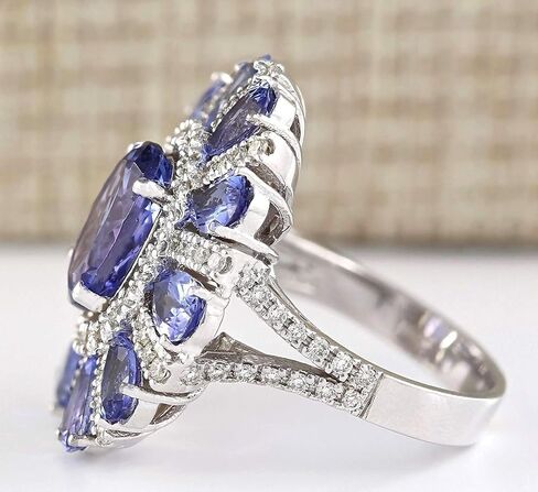 MAIHAO Women Elegant 925 Silver Blue Tanzanite Gemstone Flower Cluster Ring Engagement Size 6-10 (US Code 8) in Kuwait