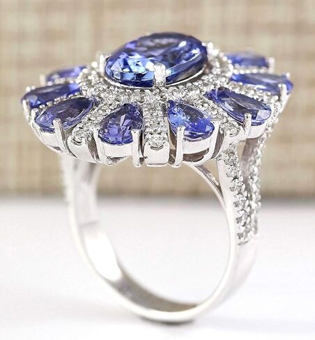 MAIHAO Women Elegant 925 Silver Blue Tanzanite Gemstone Flower Cluster Ring Engagement Size 6-10 (US Code 8) in Kuwait