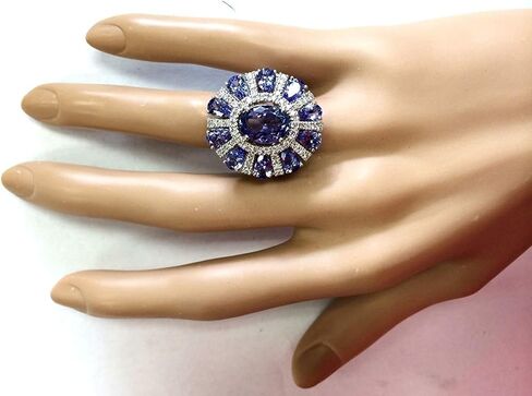 MAIHAO Women Elegant 925 Silver Blue Tanzanite Gemstone Flower Cluster Ring Engagement Size 6-10 (US Code 8) in Kuwait