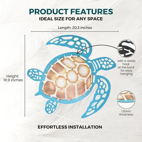 Sea Turtle Metal Wall Art – Coastal Ocean Turtle Decor for Indoor & Outdoor, Nautical Beach Theme Hanging Sculpture for Bathroom, Patio, Porch, or Poolside – Unique Coastal Gift for Ocean Lovers in Saudi Arabia