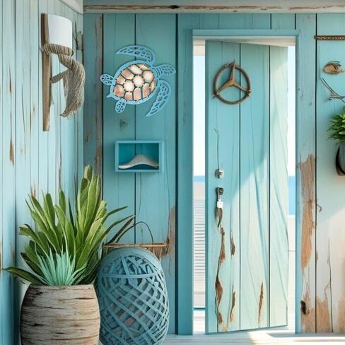 Sea Turtle Metal Wall Art – Coastal Ocean Turtle Decor for Indoor & Outdoor, Nautical Beach Theme Hanging Sculpture for Bathroom, Patio, Porch, or Poolside – Unique Coastal Gift for Ocean Lovers in Saudi Arabia