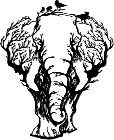 Slickss Elephant Wall Art - African Tree and Bird Silhouette Metal Elephant Decor for Home, Animal Head Wall Decor with African Art Design for Living Room and Bathroom (13.6x11Inch) in Kuwait