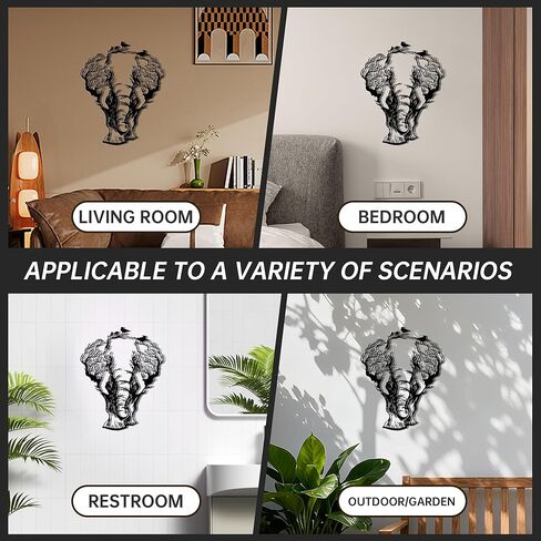 Slickss Elephant Wall Art - African Tree and Bird Silhouette Metal Elephant Decor for Home, Animal Head Wall Decor with African Art Design for Living Room and Bathroom (13.6x11Inch) in Kuwait
