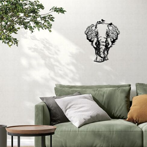 Slickss Elephant Wall Art - African Tree and Bird Silhouette Metal Elephant Decor for Home, Animal Head Wall Decor with African Art Design for Living Room and Bathroom (13.6x11Inch) in Kuwait