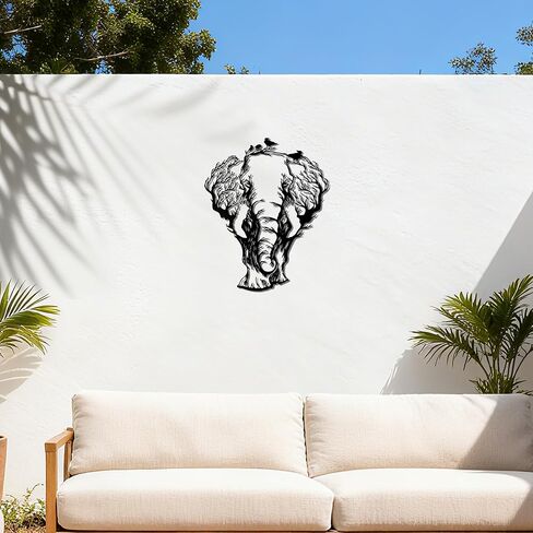 Slickss Elephant Wall Art - African Tree and Bird Silhouette Metal Elephant Decor for Home, Animal Head Wall Decor with African Art Design for Living Room and Bathroom (13.6x11Inch) in Kuwait