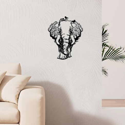 Slickss Elephant Wall Art - African Tree and Bird Silhouette Metal Elephant Decor for Home, Animal Head Wall Decor with African Art Design for Living Room and Bathroom (13.6x11Inch) in Kuwait