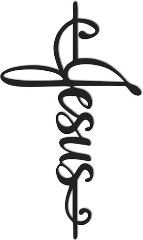 JEWLOVE Metal Cross Wall Art with JESUS Design, Christian Crosses Wall Decor, Religious Wall Sign for Church, Home, Office - Inspirational Gift for Believers, 15.7" x 9.3" in Kuwait