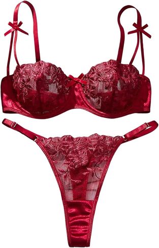 SweatyRocks Women's Sexy Underwire Lingerie Set Floral Embroidery Push Up Bra and Panty Sets in Saudi Arabia