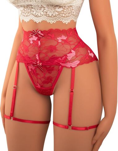 Womens Lace Garter Belts High-Waist Garter Belts With Sexy Thong Panties in Saudi Arabia