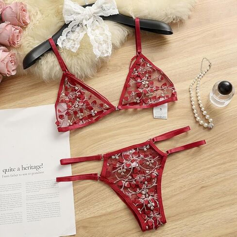 مثير Underwire لطيف رفع Strappy المطرزة شبكة محض الملابس الداخلية انظر من خلال حمالة الصدر اللباس الداخلي in Kuwait