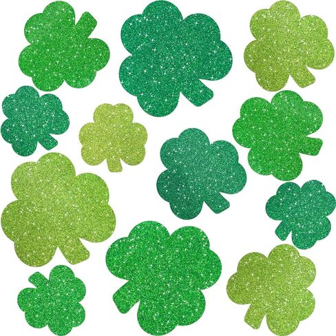 Fancy Land St. Patrick's Day Cutouts Decoration Glitter Shamrock Cutouts Lucky Clover Bulletin Board Decorations for Irish Party Home Door School Classroom Decors 45Pcs in Saudi Arabia